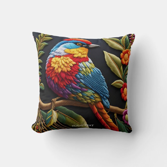 Fantasy Niedlich Vivid Vibranu bestickter Vogel Kissen (Vorderseite)