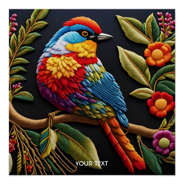 Fantasy Niedlich Vivid Vibranu bestickter Vogel Poster (Vorderseite)