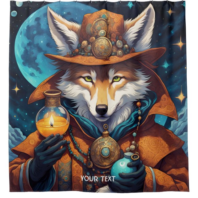Fantasy Niedlich Vivid Wolf Wizard Tränke Duschvorhang (Vorderseite)