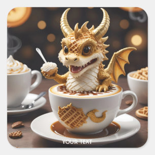 Fantasy Niedlich Waffle Dragon Coffee Quadratischer Aufkleber