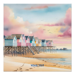Fantasy Niedlich Watercolor Beach Huts Poster