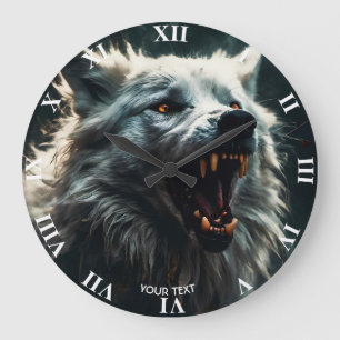 Fantasy Niedlich White Angry Wolf Große Wanduhr