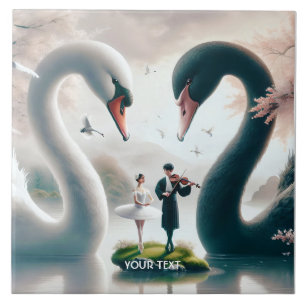 Fantasy Niedlich White Black Swans Fliese
