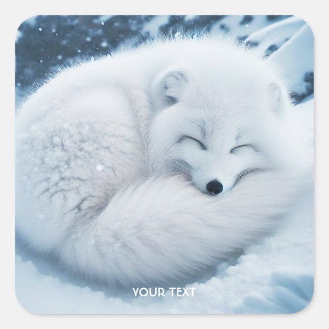 Fantasy Niedlich White Fox Snow Quadratischer Aufkleber (Vorderseite)
