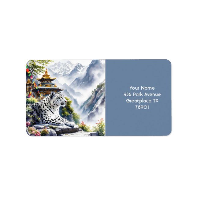 Fantasy Niedlich White Leopard Mountains Adressaufkleber (Vorne)