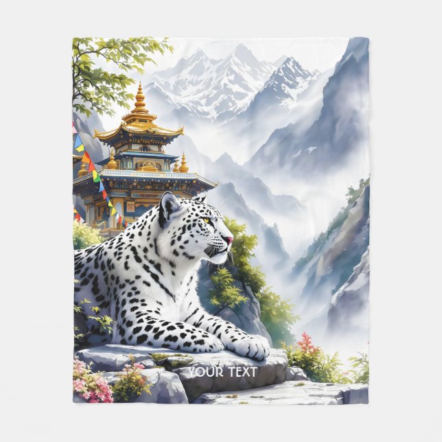 Fantasy Niedlich White Leopard Mountains Fleecedecke (Vorderseite)