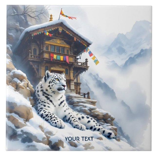 Fantasy Niedlich White Leopard Snow Fliese (Vorderseite)