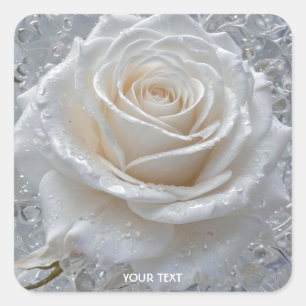 Fantasy Niedlich White Rose Drops Quadratischer Aufkleber