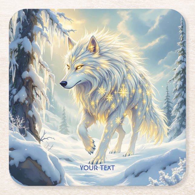 Fantasy Niedlich White Wolf Winter Rechteckiger Pappuntersetzer (Vorderseite)