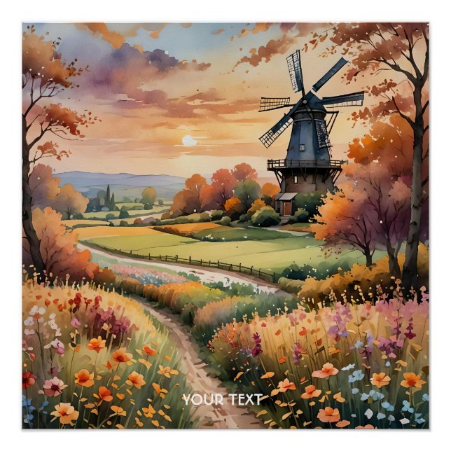 Fantasy Niedlich Windmill Blume Field Poster (Vorderseite)