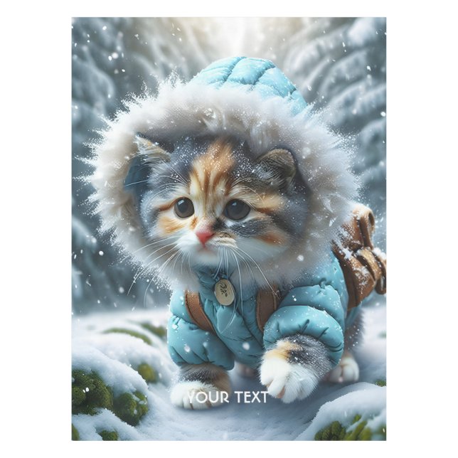 Fantasy Niedlich Winter Kitten Schnee Tischdecke (Vorderseite)