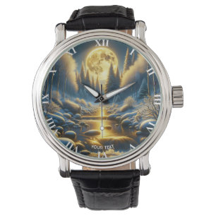 Fantasy Niedlich Winter Moon River Armbanduhr