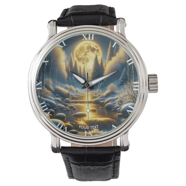 Fantasy Niedlich Winter Moon River Armbanduhr (Vorderseite)