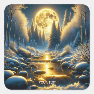 Fantasy Niedlich Winter Moon River Quadratischer Aufkleber