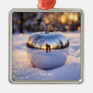 Fantasy Niedlich Winter Snow Apple Ornament Aus Metall