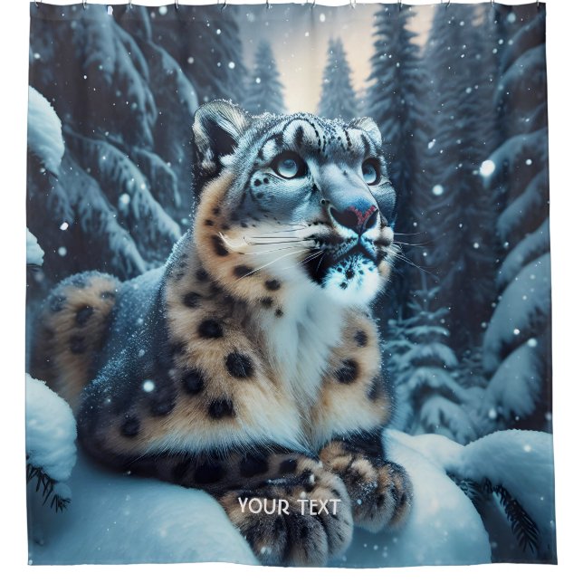 Fantasy Niedlich Winter Snow Leopard Duschvorhang (Vorderseite)