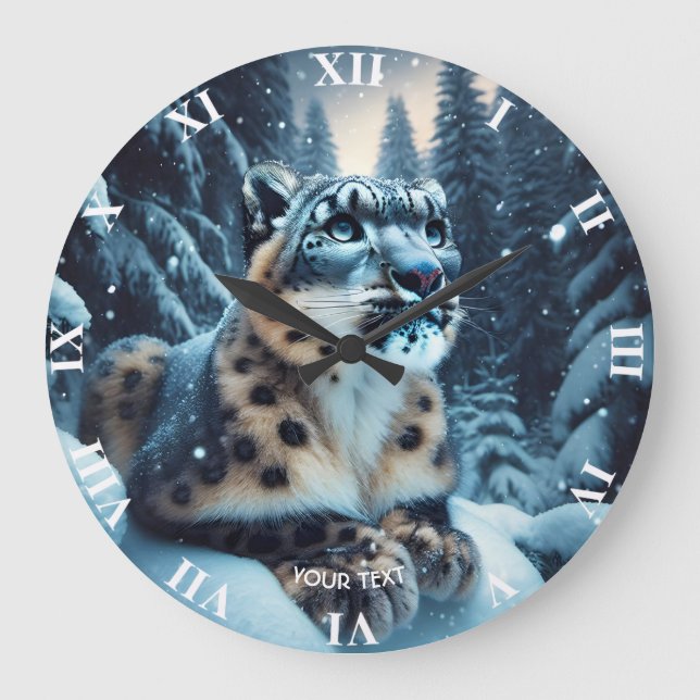 Fantasy Niedlich Winter Snow Leopard Große Wanduhr (Vorderseite)