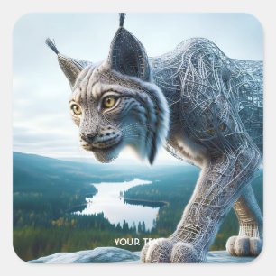Fantasy Niedlich Wired Lynx Forest Quadratischer Aufkleber