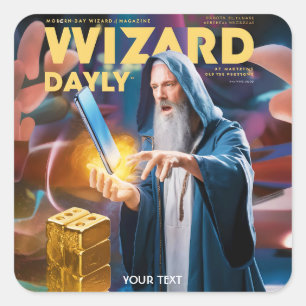 Fantasy Niedlich Wizard Daily Magazine Quadratischer Aufkleber