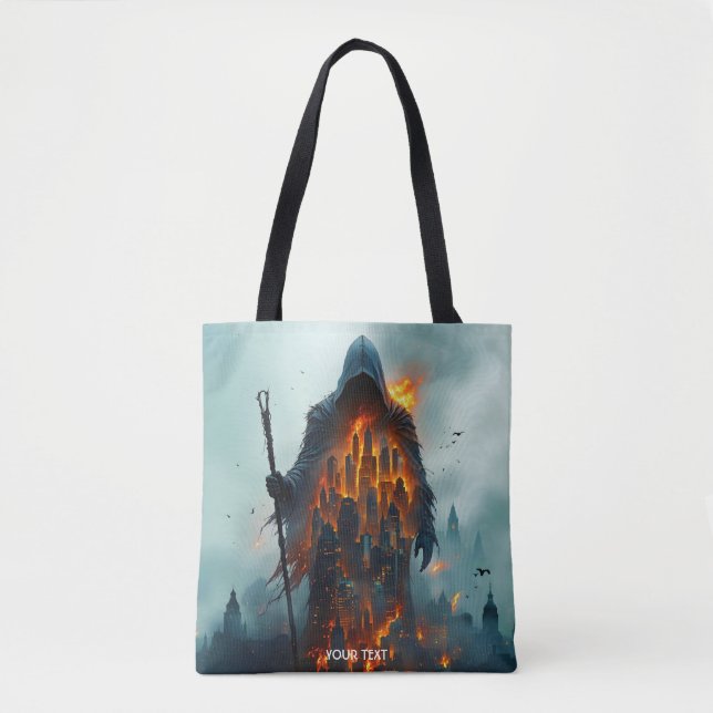 Fantasy Niedlich Wizard Fire City Tasche (Vorderseite)