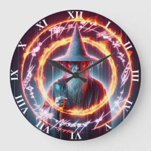 Fantasy Niedlich Wizard Fire Rings Große Wanduhr