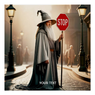 Fantasy Niedlich Wizard Signieren Stopp Poster
