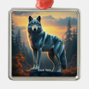 Fantasy Niedlich Wolf auf Rock Ornament Aus Metall