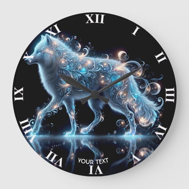 Fantasy Niedlich Wolf Blue Reflection Große Wanduhr (Vorderseite)