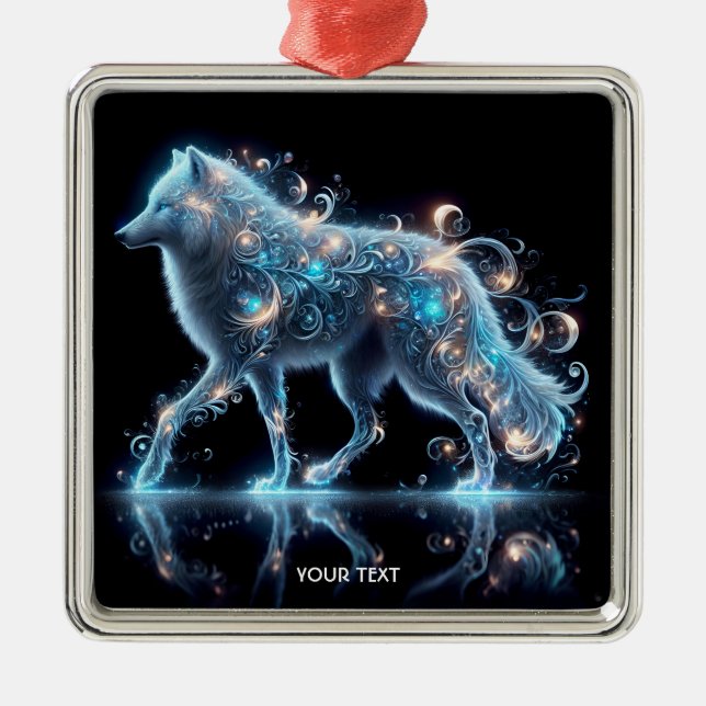 Fantasy Niedlich Wolf Blue Reflection Ornament Aus Metall (Vorne)
