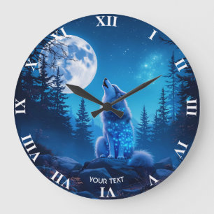 Fantasy Niedlich Wolf Doppelausstellung Große Wanduhr