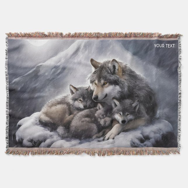 Fantasy Niedlich Wolf Family Winter Decke (Vorderseite)