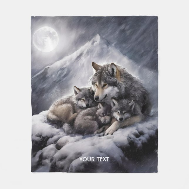 Fantasy Niedlich Wolf Family Winter Fleecedecke (Vorderseite)