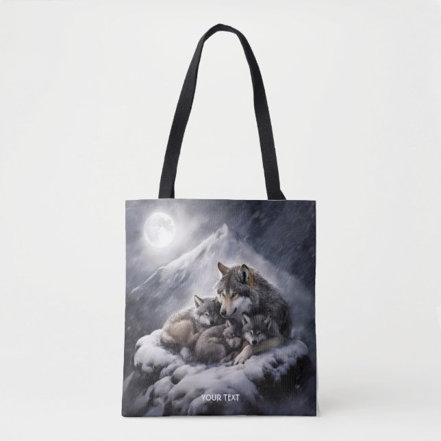 Fantasy Niedlich Wolf Family Winter Tasche (Vorderseite)