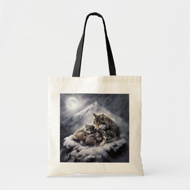 Fantasy Niedlich Wolf Family Winter Tragetasche (Vorne)