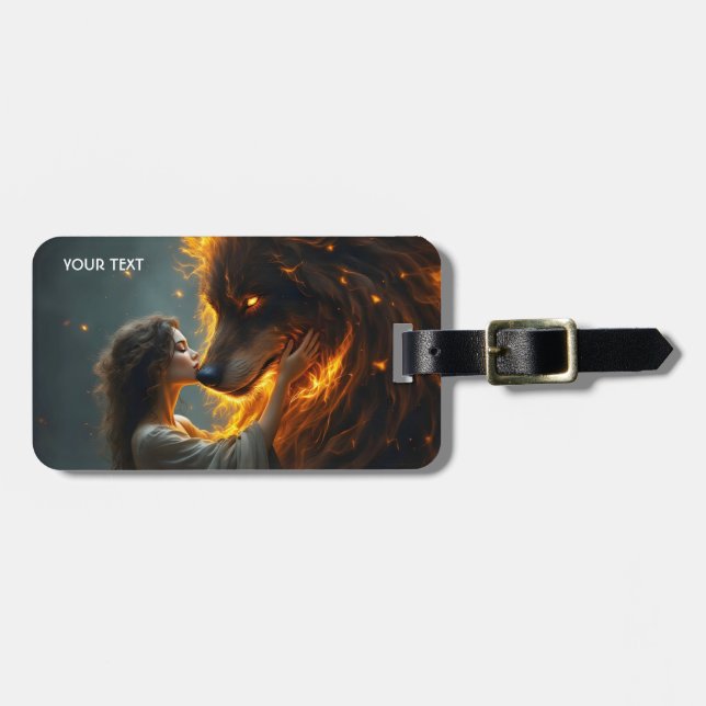 Fantasy Niedlich Wolf Girl Fire Gepäckanhänger (Vorderseite horizontal)