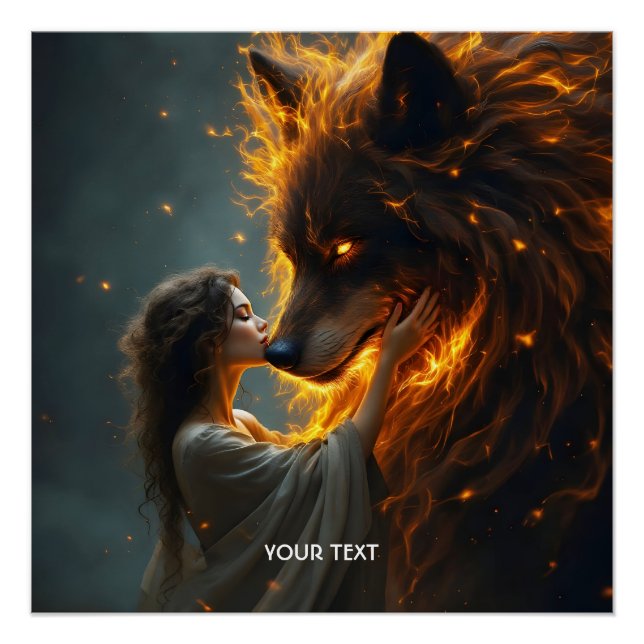 Fantasy Niedlich Wolf Girl Fire Poster (Vorderseite)