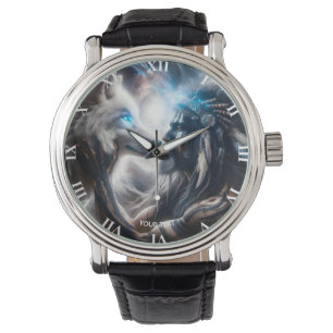 Fantasy Niedlich Wolf Tribal Man Armbanduhr