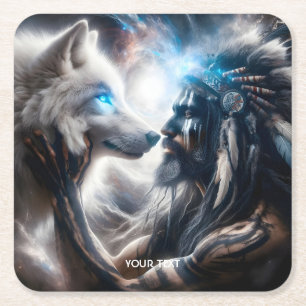 Fantasy Niedlich Wolf Tribal Man Rechteckiger Pappuntersetzer