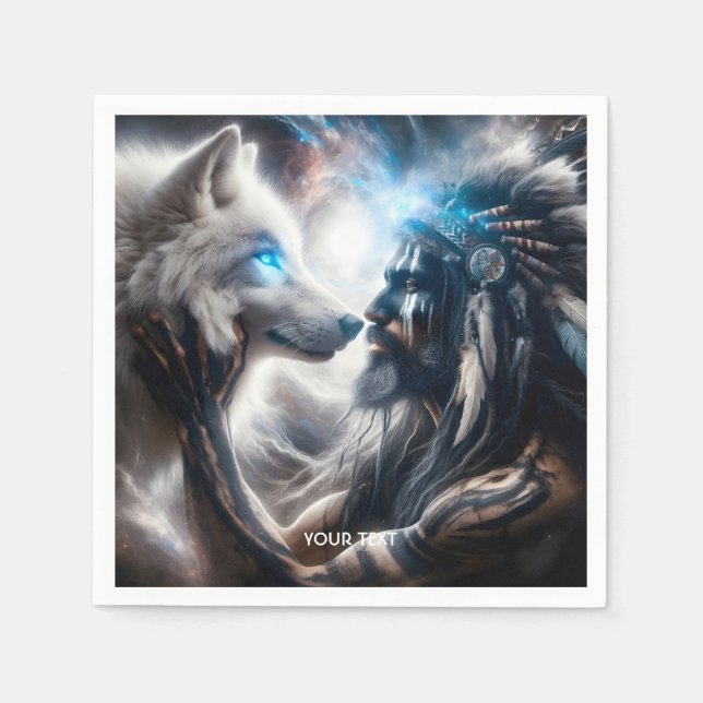 Fantasy Niedlich Wolf Tribal Man Serviette (Vorderseite)