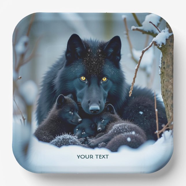 Fantasy Niedlich Wolf Two Pups Pappteller (Vorderseite)