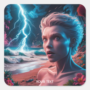 Fantasy Niedlich Woman Lighting Sea Quadratischer Aufkleber