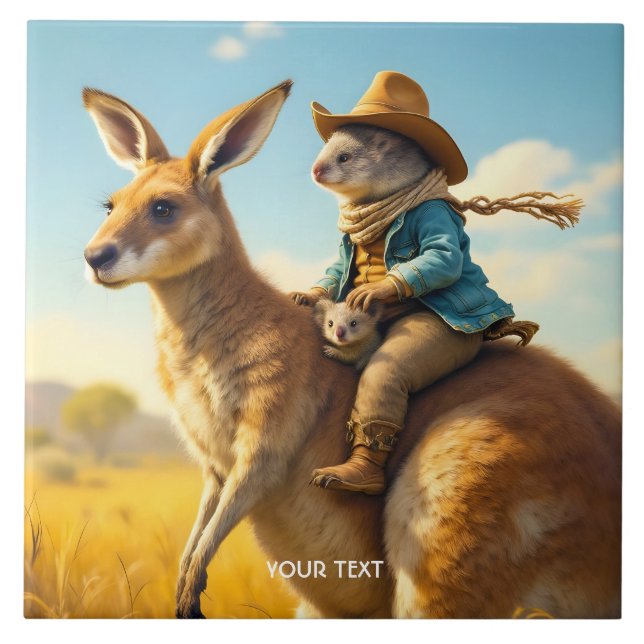 Fantasy Niedlich Wombat Kangaroo Koala Fliese (Vorderseite)