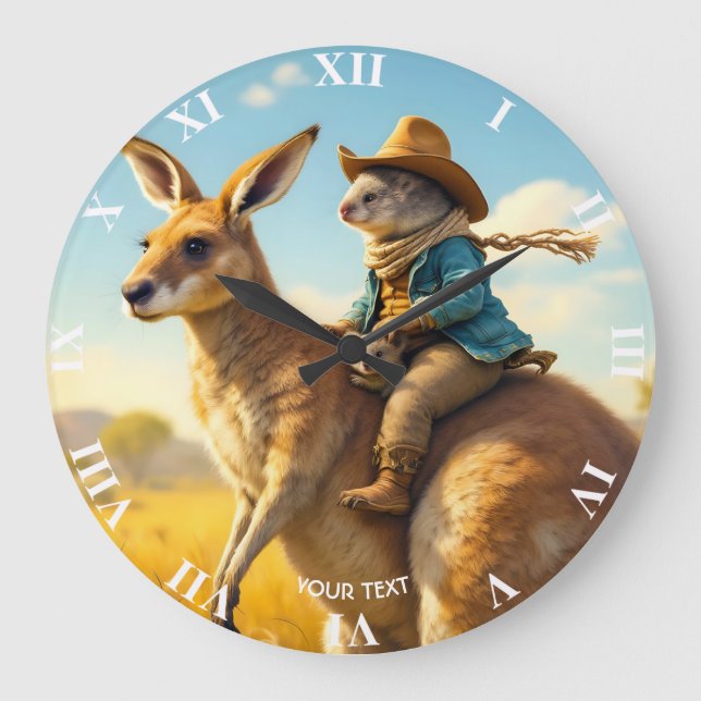 Fantasy Niedlich Wombat Kangaroo Koala Große Wanduhr (Vorderseite)