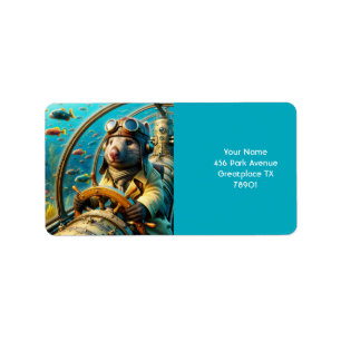 Fantasy Niedlich Wombat Pilot unter Wasser Adressaufkleber