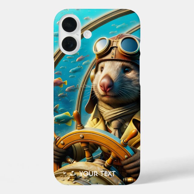 Fantasy Niedlich Wombat Pilot unter Wasser iPhone 16 Plus Hülle (Rückseite)