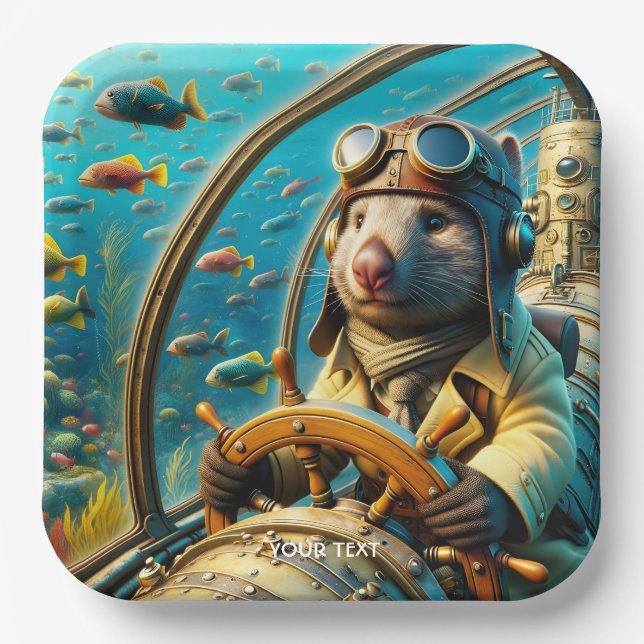 Fantasy Niedlich Wombat Pilot unter Wasser Pappteller (Vorderseite)
