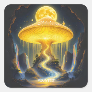 Fantasy Niedlich Yellow Ancient Mushroom Quadratischer Aufkleber