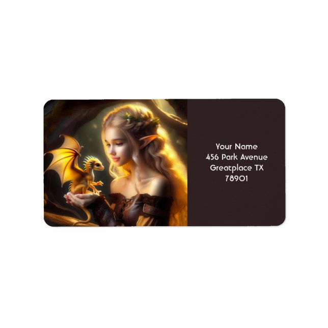 Fantasy Niedlich Yellow Baby Dragon Adressaufkleber (Vorne)