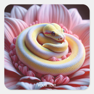 Fantasy Niedlich Yellow Snake Blume Quadratischer Aufkleber