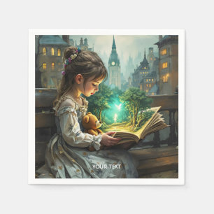 Fantasy Niedlich Young Girl Reading Serviette